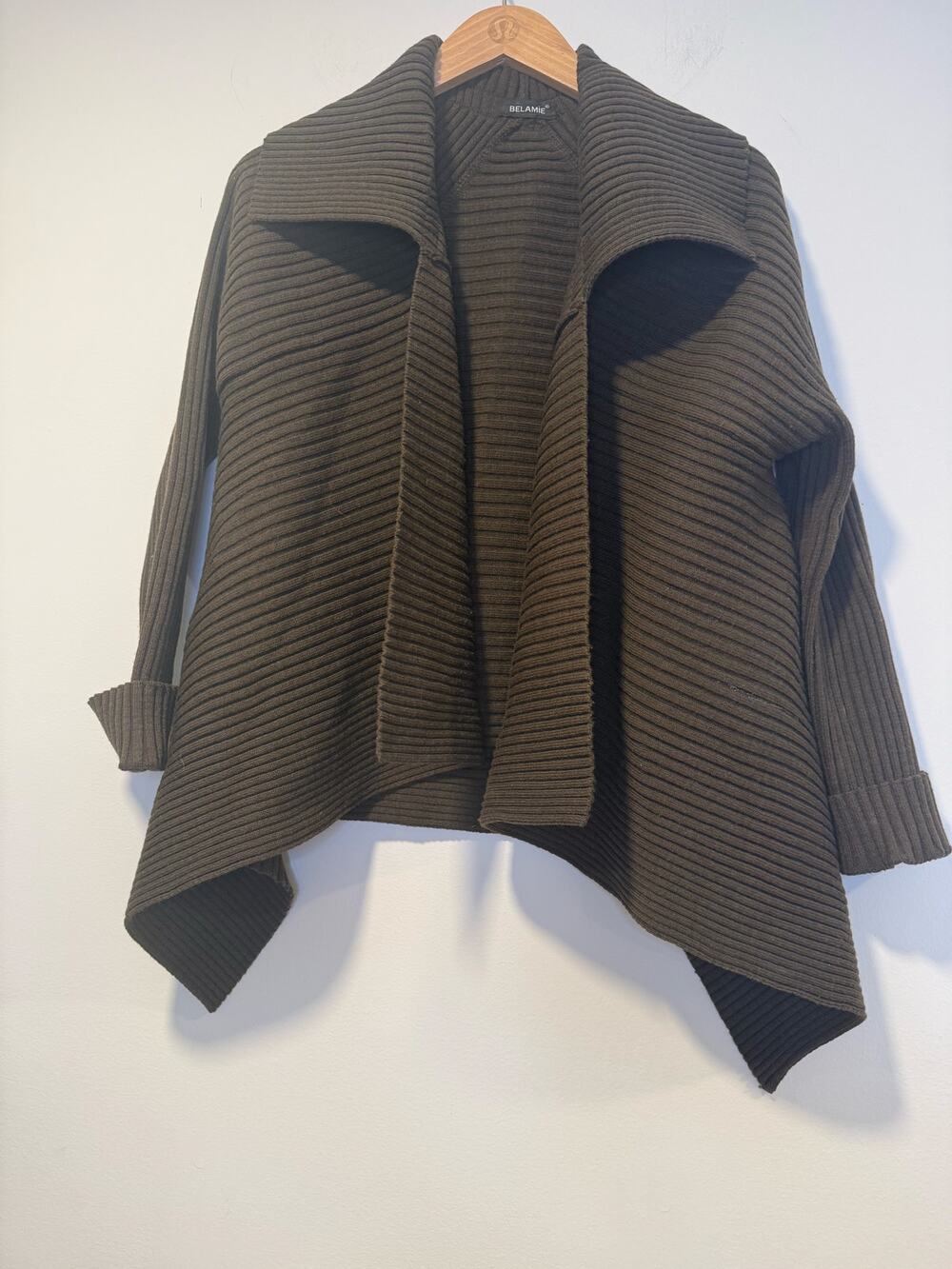 Belamie Open Waterfall Cardigan Chunky Knit Sweater Brown Sm/Med JL